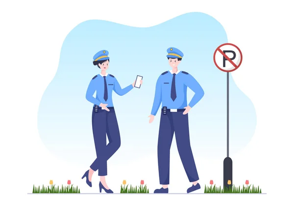 Illustration Vectorielle Personnage Agent Police Utilisant Uniforme Avec Équipement Réglé — Image vectorielle