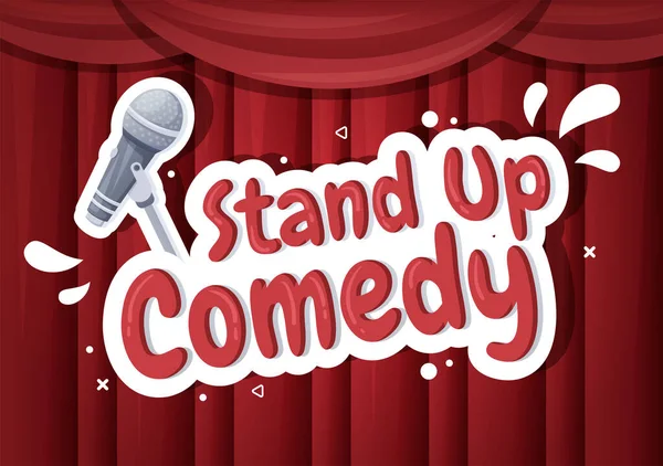 Stand Comedy Show Escena Teatro Con Cortinas Rojas Micrófono Abierto — Vector de stock