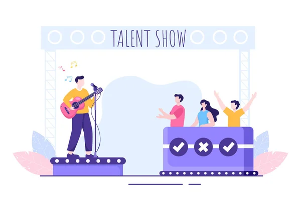 Talentenshow Met Deelnemers Die Hun Vaardigheid Tonen Het Podium Podium — Stockvector