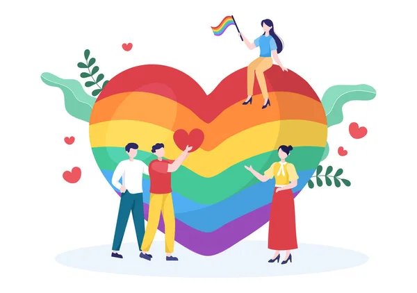 快乐骄傲月日 与Lgbt彩虹及跨性别旗帜一同游行反对漫画中的暴力 平等或同性恋行为 — 图库矢量图片