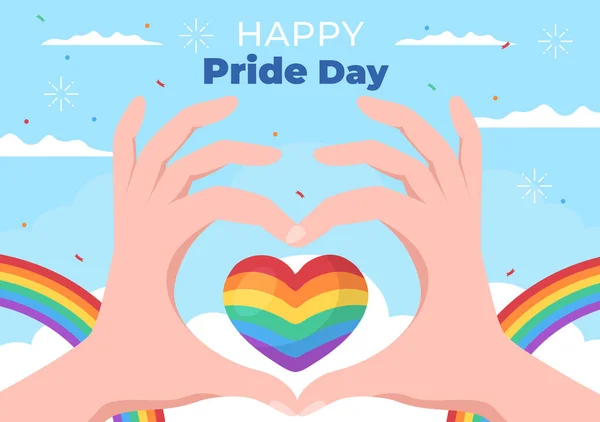快乐骄傲月日 与Lgbt彩虹及跨性别旗帜一同游行反对漫画中的暴力 平等或同性恋行为 — 图库矢量图片