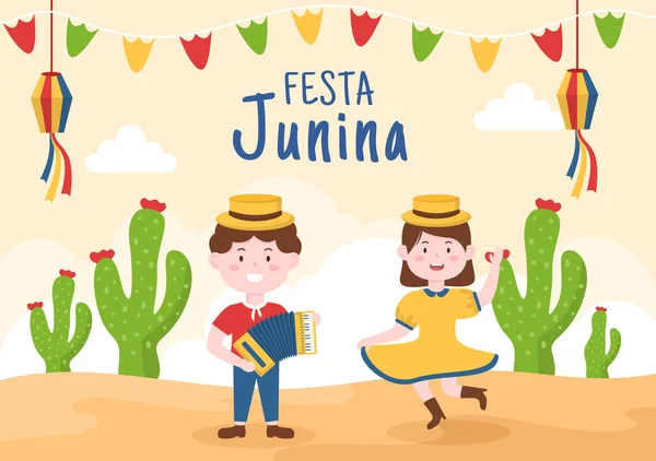 Festa Junina São João Celebração Cartoon Illustration Made Very Lively — Vetor de Stock