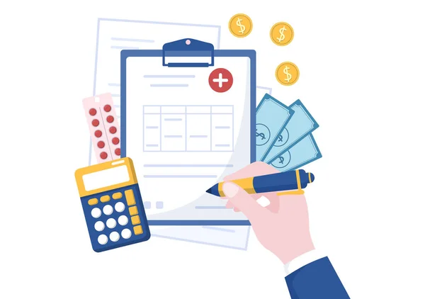 Hospital Medical Billing Service Health Insurance Form Hospitalization Treatment Cartoon — Image vectorielle