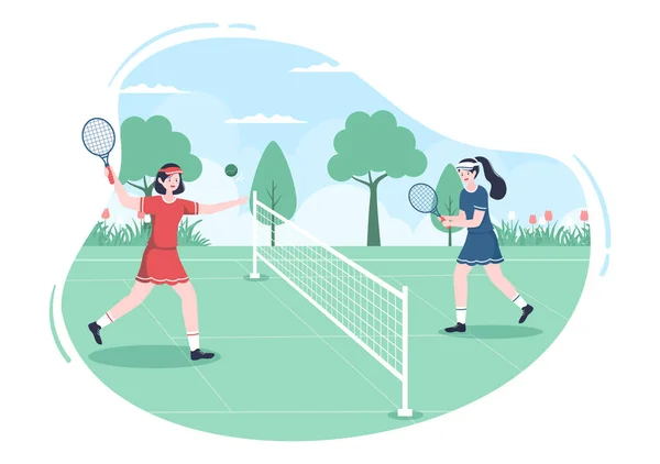 Tennis Player Racket Hand Ball Court People Doing Sports Match — Archivo Imágenes Vectoriales