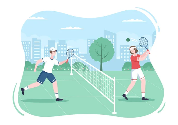 Tennis Player Racket Hand Ball Court People Doing Sports Match — Vector de stock