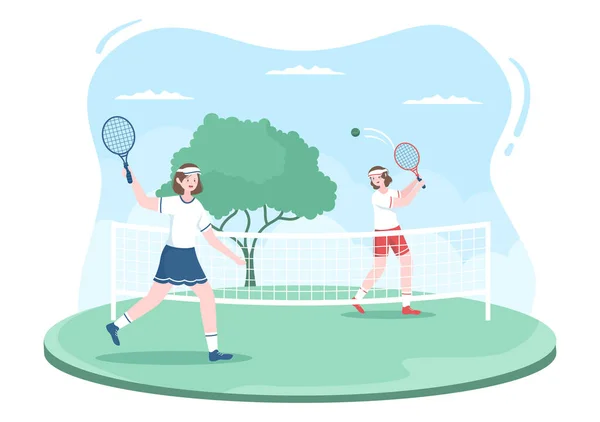 Tennis Player Racket Hand Ball Court People Doing Sports Match — Vector de stock