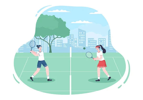 Tennis Player Racket Hand Ball Court People Doing Sports Match — Vector de stock