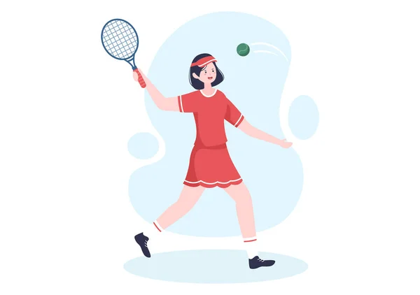 Tennis Player Racket Hand Ball Court People Doing Sports Match — ストックベクタ