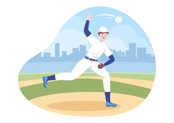 Baseball Player Sports Throwing Catching Hitting Ball Bats Gloves Wearing — ストックベクタ