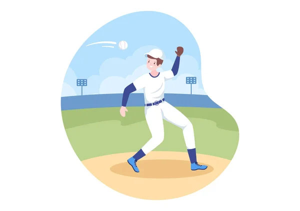 Baseball Player Sports Throwing Catching Hitting Ball Bats Gloves Wearing — стоковый вектор