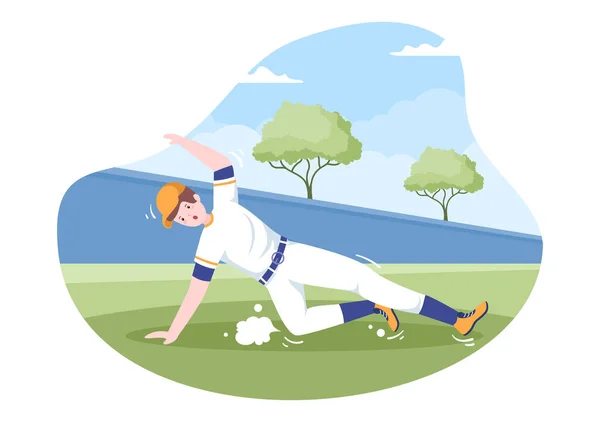 Baseballspieler Beim Werfen Fangen Oder Schlagen Eines Balls Mit Schlägern — Stockvektor