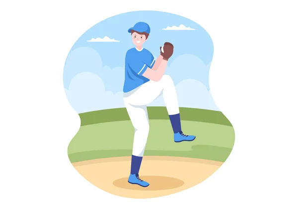 Baseball Player Sportovní Házení Chytání Nebo Bít Míč Netopýry Rukavice — Stockový vektor