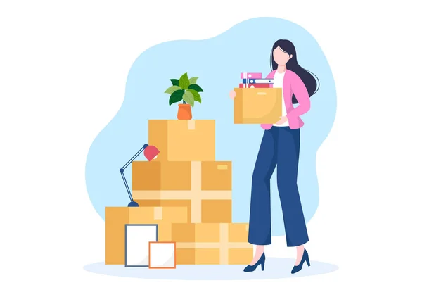 Home Relocation People Moving Cardboard Packaging Boxes Pack Belongings Pindah - Stok Vektor
