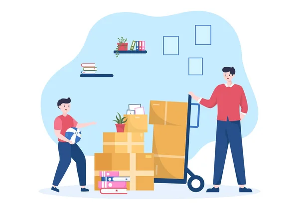 Home Relocation People Moving Cardboard Packaging Boxes Pack Belongings Pindah - Stok Vektor