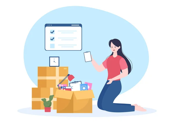 Home Relocation People Moving Cardboard Packaging Boxes Pack Belongings Move — Stockový vektor