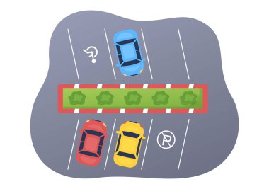 Flat Flat Arkaplan Çizgi Filmcilik 'teki Kamu Otoparkında Bilet Resimli Vale Otoparkı ve Çoklu Arabalar