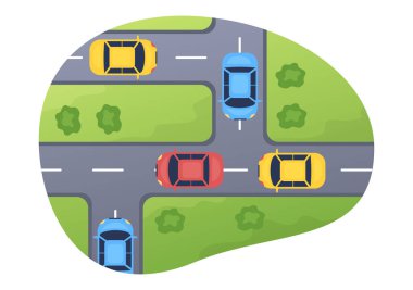 Flat Flat Arkaplan Çizgi Filmcilik 'teki Kamu Otoparkında Bilet Resimli Vale Otoparkı ve Çoklu Arabalar