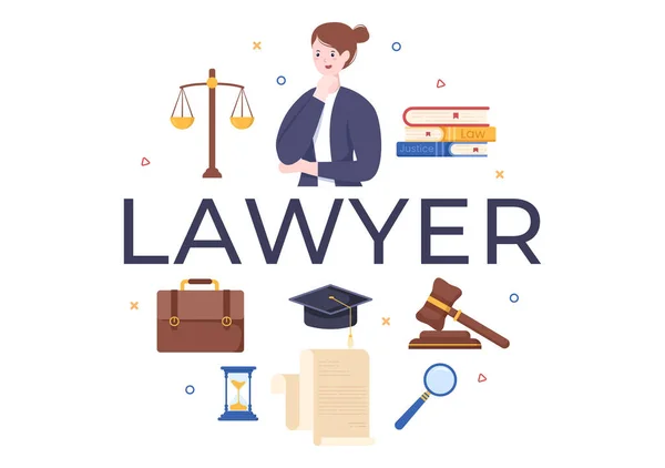 Δικηγόρος Δικηγόρος Και Δικαιοσύνη Νόμους Κλίμακα Κτίρια Βιβλίο Ξύλινο Δικαστής — Διανυσματικό Αρχείο