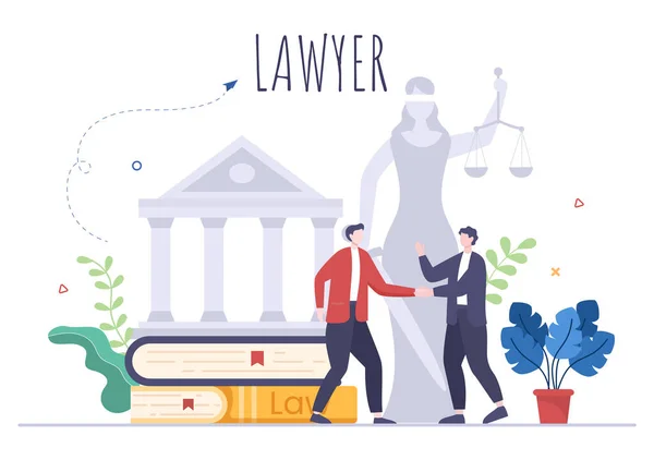 Lawyer Attorney Justice Laws Scales Buildings Book Wooden Judge Hammer — стоковый вектор