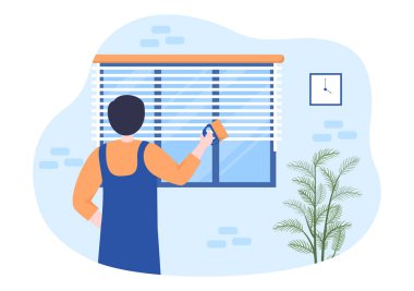 Mini Körler Hizmet Penceresi ve Perde Tedavisi Çeşitli Temizlik Aletleri ya da Çizgi Film Çizimlerinde Ev İçi Kullanımı