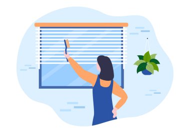 Mini Körler Hizmet Penceresi ve Perde Tedavisi Çeşitli Temizlik Aletleri ya da Çizgi Film Çizimlerinde Ev İçi Kullanımı