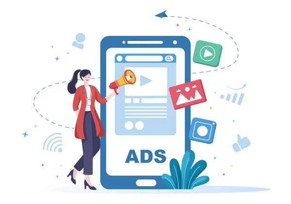 Reklam Eller Ads Vektor Illustration För Mobila Sociala Medier Kampanj — Stock vektor