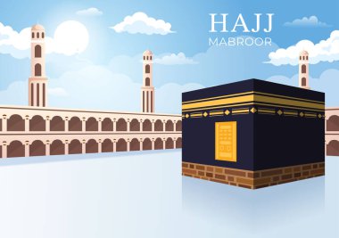 Arkaplan, Poster ya da İniş Sayfası Şablonları İçin Uygun Makkah Kabe ile Hac veya Umrah Mabroor Çizgi Filmleri