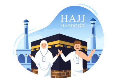 Hac veya Umrah Mabroor İnsan Karakteri ve Poster veya İniş Sayfası Şablonları İçin Uygun Makkah Kabe Resimleri