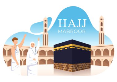 Hac veya Umrah Mabroor İnsan Karakteri ve Poster veya İniş Sayfası Şablonları İçin Uygun Makkah Kabe Resimleri
