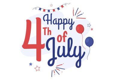 4 Temmuz Mutlu Bağımsızlık Günü ABD Bayrak, Balon ya da Poster ya da Arkaplan Şablonu İçin Neşeli Havai fişek Çizgi Filmleri