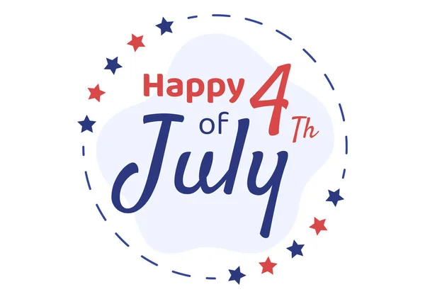 7月4日美国独立日美国假日卡通画与国旗 气球或节日烟火海报或背景模板 — 图库矢量图片