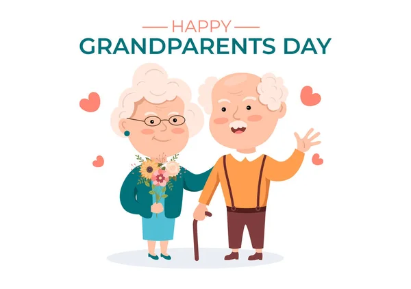 Feliz Día Los Abuelos Linda Ilustración Dibujos Animados Con Pareja — Vector de stock