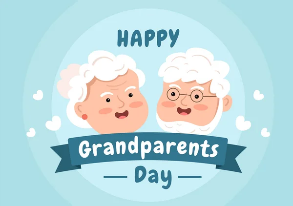 Happy Grandparents Day Cute Cartoon Illustration Older Couple Flower Decoration — Stock Vector