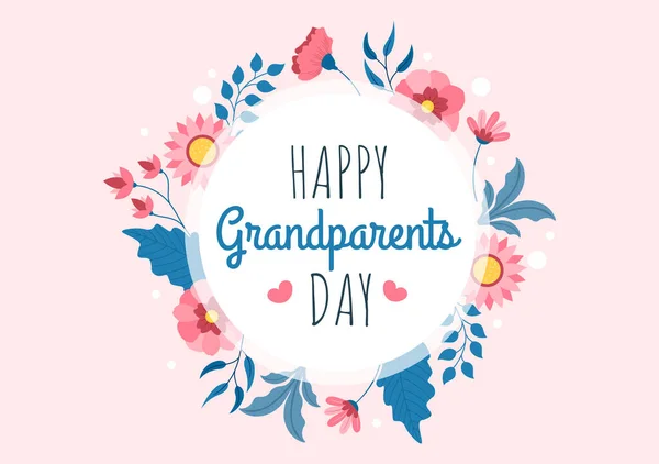 Happy Grandparents Day Nette Cartoon Illustration Mit Blumenschmuck Und Kalligrafie — Stockvektor