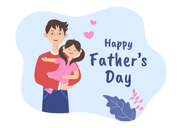 Happy Fathers Day Tecknad Illustration Med Bild Far Och Son — Stock vektor