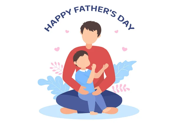 Happy Fathers Day Tecknad Illustration Med Bild Far Och Son — Stock vektor