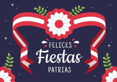 Felices Fiestas Patrias veya Peru 'nun Bağımsızlık Günü Ulusal Bayram Peru Kutlaması Çizimleri 28 Temmuz' da Düz Arkaplan Tarzı 'nda