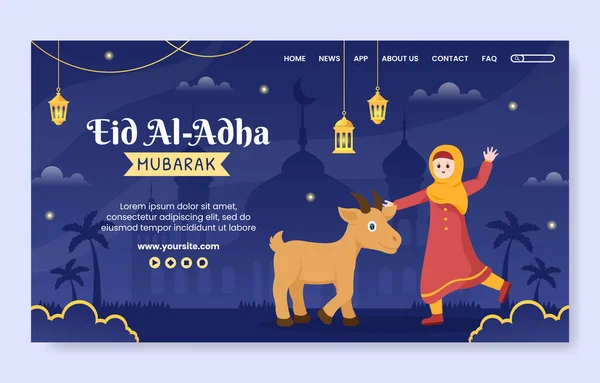 Eid Adha Landning Page Mall Platt Design Illustration Redigerbar För — Stock vektor