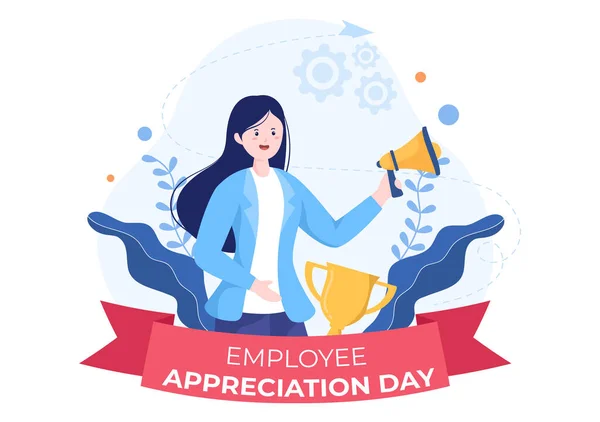Happy Employee Appreciation Day Illustrazione Dei Cartoni Animati Ringraziare Riconoscere — Vettoriale Stock