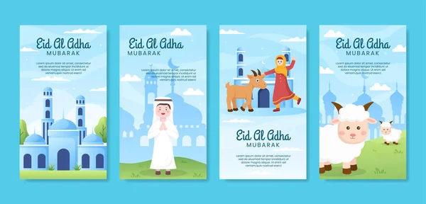 Eid Adha Történetek Sablon Social Media Flat Rajzfilm Háttér Illusztráció — Stock Vector