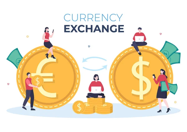 World Currency Exchange Services Ilustración Dibujos Animados Aplicaciones Economía Línea — Vector de stock