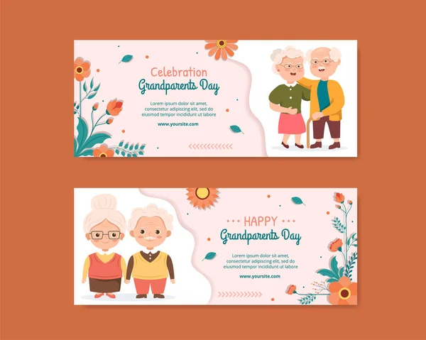 Happy Grandparents Day Banner Template Social Media Plano Cartoon Fundo — Vetor de Stock
