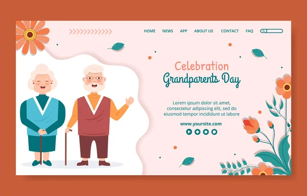 Happy Grandparents Day Landing Page Template Social Media Plano Cartoon — Vetor de Stock