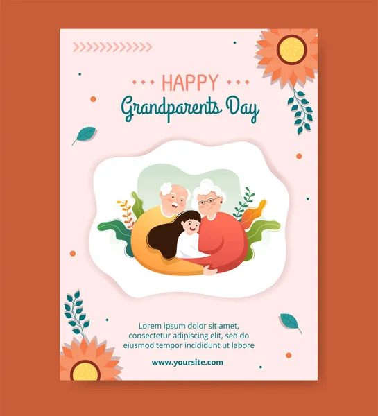 Happy Grandparents Day Poster Template Social Media Plano Cartoon Fundo — Vetor de Stock