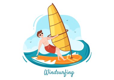 Su Sporu Aktiviteleri Yaz Sörfü Çizgi Film Çizimleri Fıçı Dalgaları Sürüşleri ya da Düz Stilimli Yüzme Stili