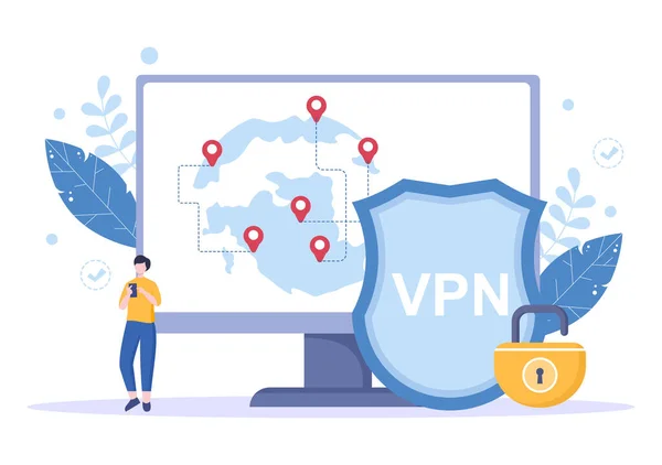 Vpn Eller Virtual Private Network Service Tegneserie Vektor Illustration Til – Stock-vektor