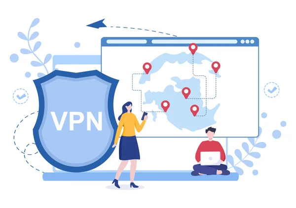 Vpn Virtual Private Network Service Cartoon Vector Εικονογράφηση Για Την — Διανυσματικό Αρχείο