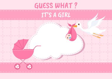 Birth Photo is it a Girl with a Baby Image and Pink Color Background Cartoon Illustration for Greeting Card or Signboard