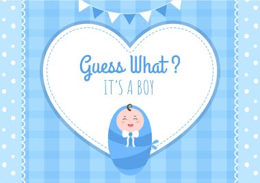 Birth Photo is it a Boy with a Baby Image and Blue Color Background Cartoon Illustration for Greeting Card or Signboard