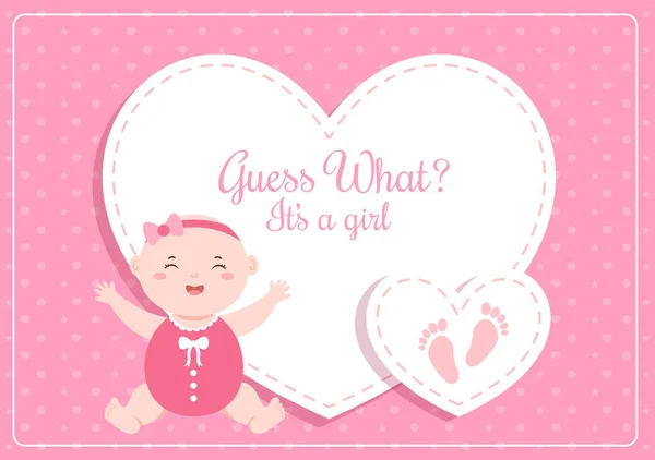 Birth Photo Girl Baby Image Pink Color Background Cartoon Illustration — Stockvector